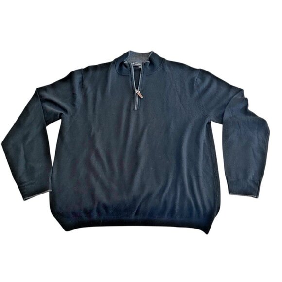 Hart Schaffner Marx Sweater Mens M Black Gray 1/4 Zip Extra Fine Merino Wool - Picture 1 of 8